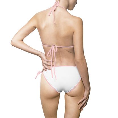 White Tie-Side Bikini Swimsuit with Pink 'NN' Logo — Women's Beachwear