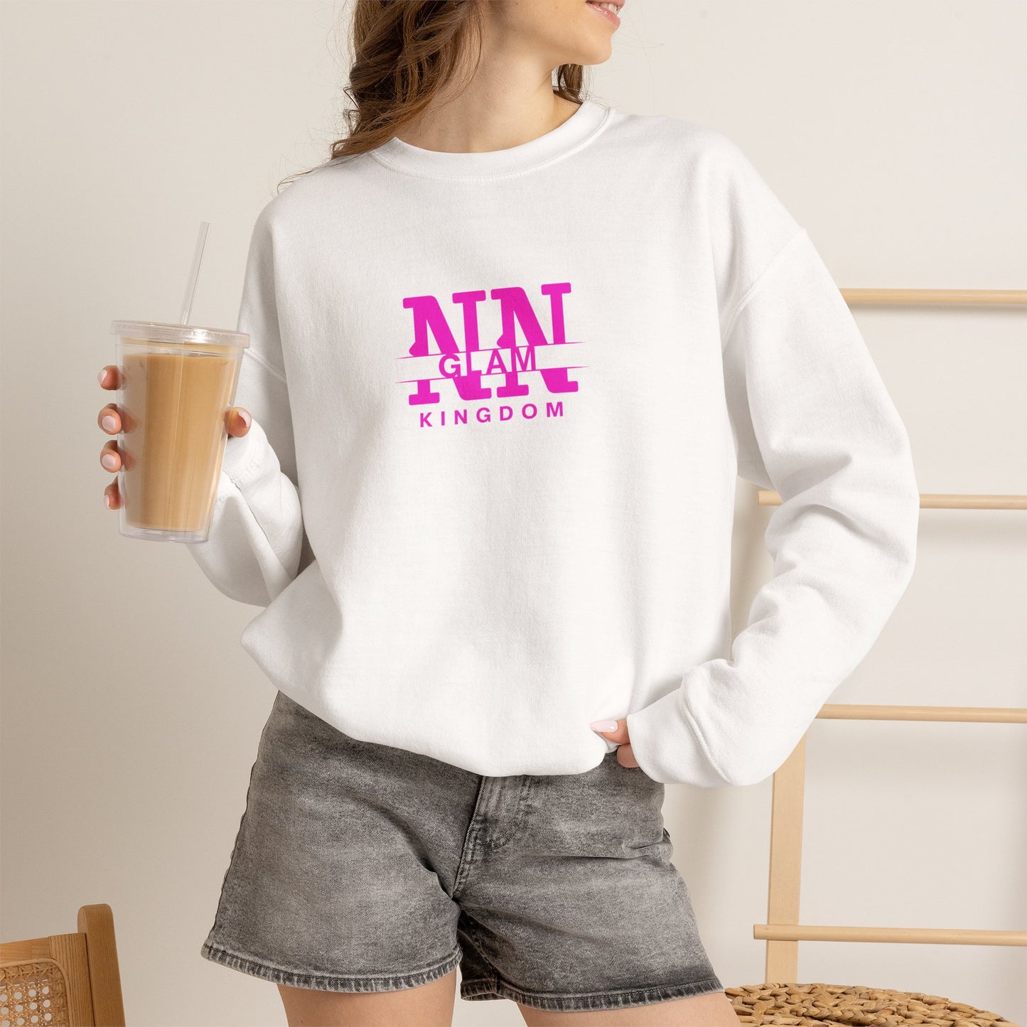 Glam Kingdom Crewneck Sweatshirt — Pink Logo Casual Pullover
