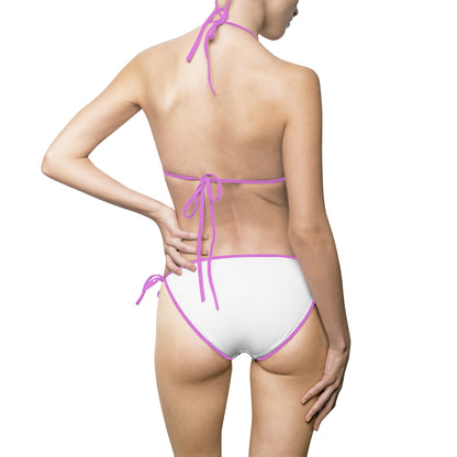 White Tie-Side Bikini Swimsuit with Pink 'NN' Logo — Women's Beachwear