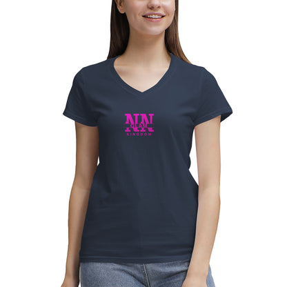 Women's NN Glam Kingdom Pink Logo V-Neck T-Shirt Page title: