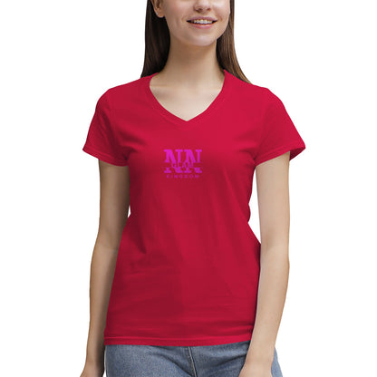 Women's NN Glam Kingdom Pink Logo V-Neck T-Shirt Page title: