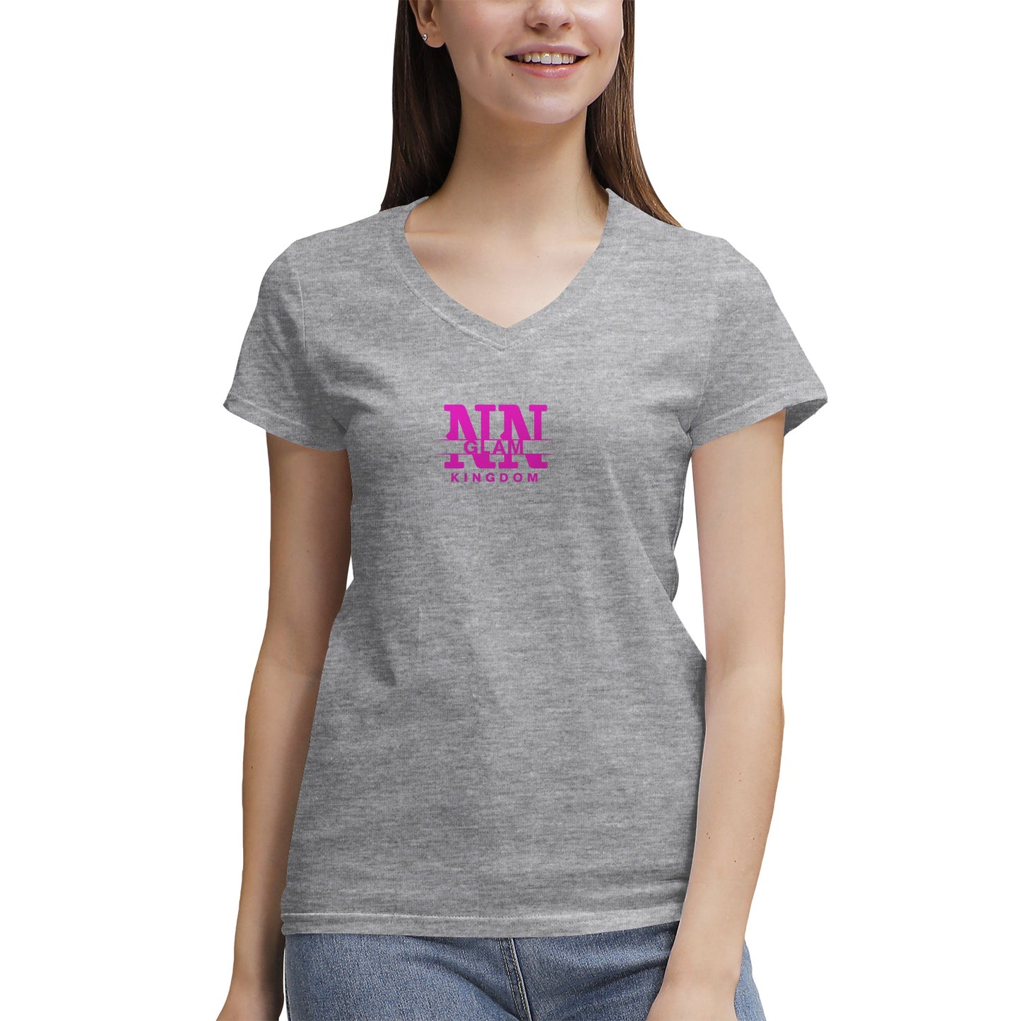 Women's NN Glam Kingdom Pink Logo V-Neck T-Shirt Page title: