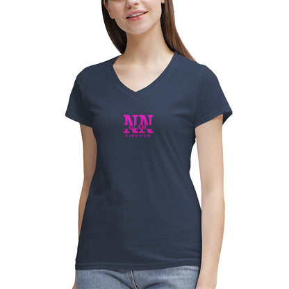Women's NN Glam Kingdom Pink Logo V-Neck T-Shirt Page title: