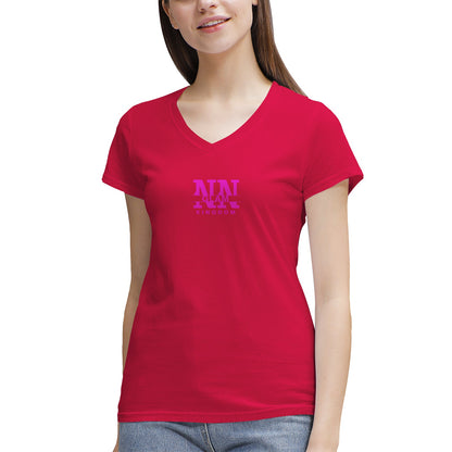 Women's NN Glam Kingdom Pink Logo V-Neck T-Shirt Page title: