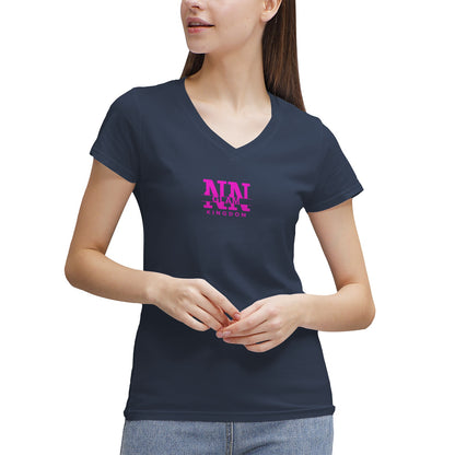 Women's NN Glam Kingdom Pink Logo V-Neck T-Shirt Page title: