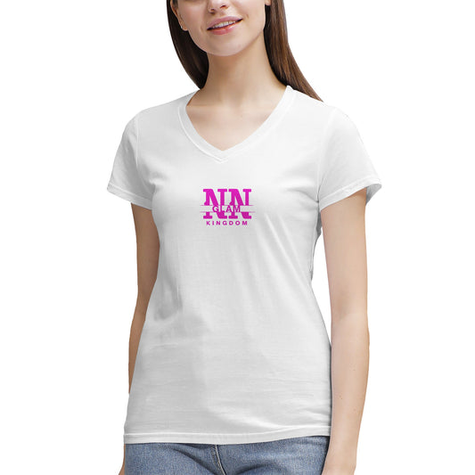 Women's NN Glam Kingdom Pink Logo V-Neck T-Shirt Page title: