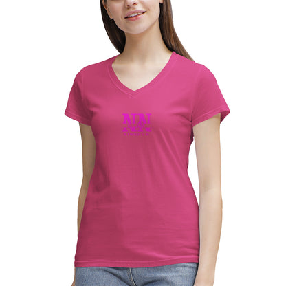 Women's NN Glam Kingdom Pink Logo V-Neck T-Shirt Page title: